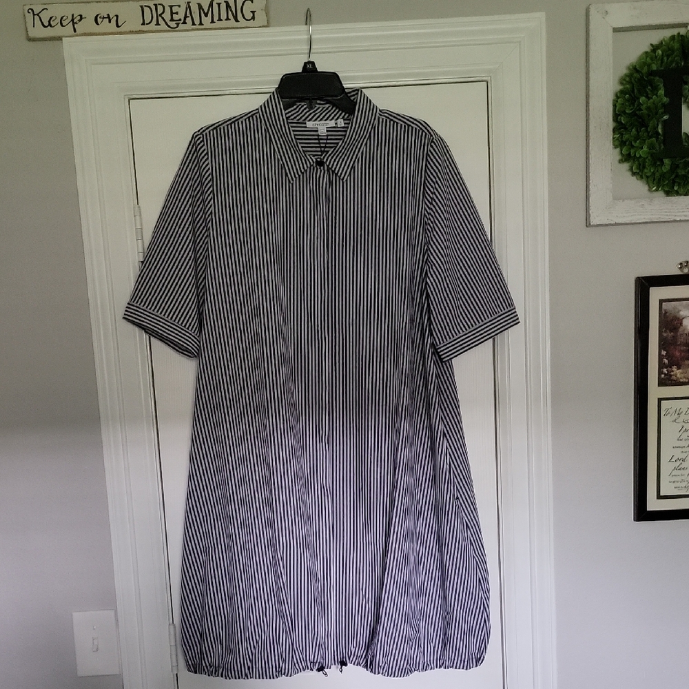 Chico's Black and White Striped Bungee Dress Zenergy